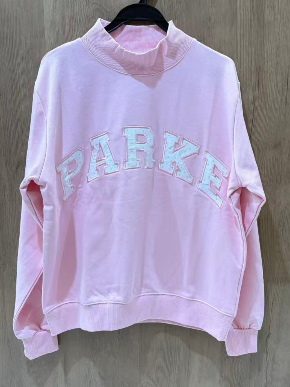 PARKE Pink Mock Neck Polka Dot Letter Sweatshirt